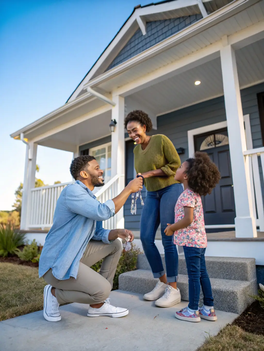 A photo of a happy family receiving the keys to their newly built Invita Homes custom home, symbolizing the joy and satisfaction of the final product.